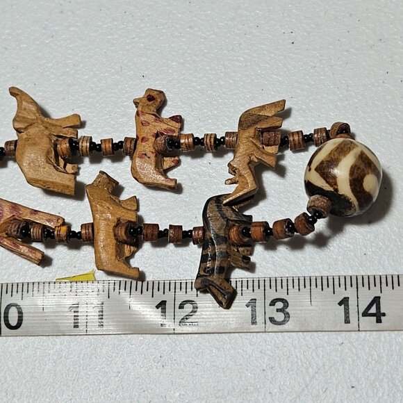 Handmade African Safari Wooden Animal Beaded Necklace Hand Carved Animals Tribal - Picture 6 of 6
